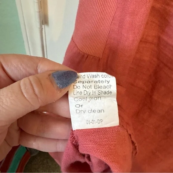 Blu Orchid Coral Pink Italian Linen Rosette Neck Sleeveless Mini Shirt Dress Med - Picture 7 of 13